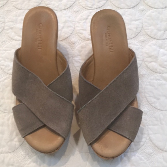 {Garnet Hill} Suede Cross Band Platform Wedges 6 - Picture 1 of 8
